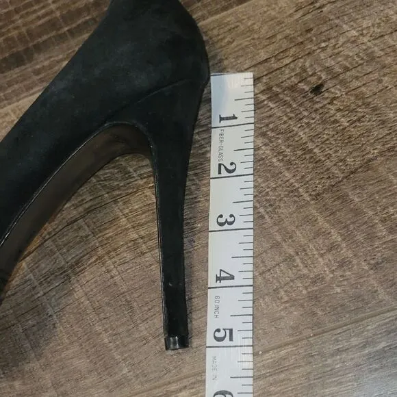 Coach Women’s Black Suede Heels Stilettos Peep Toe Black Rhinestones Sparkle 10