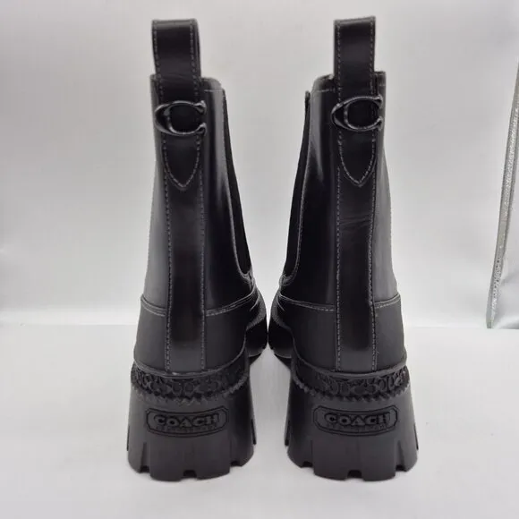 Coach Women's Bootie Jayla Leather Bootie Women's Size 7 B Black Chunky  (736)