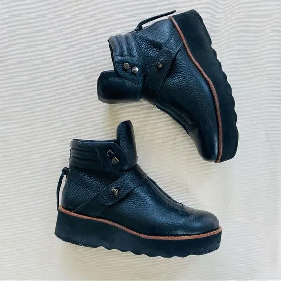 Coach Womens Ankle Boots Urban Hiker Leather Black Wedge Platform Rare Used 8.5