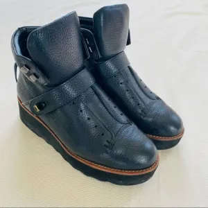 Coach Womens Ankle Boots Urban Hiker Leather Black Wedge Platform Rare Used 8.5