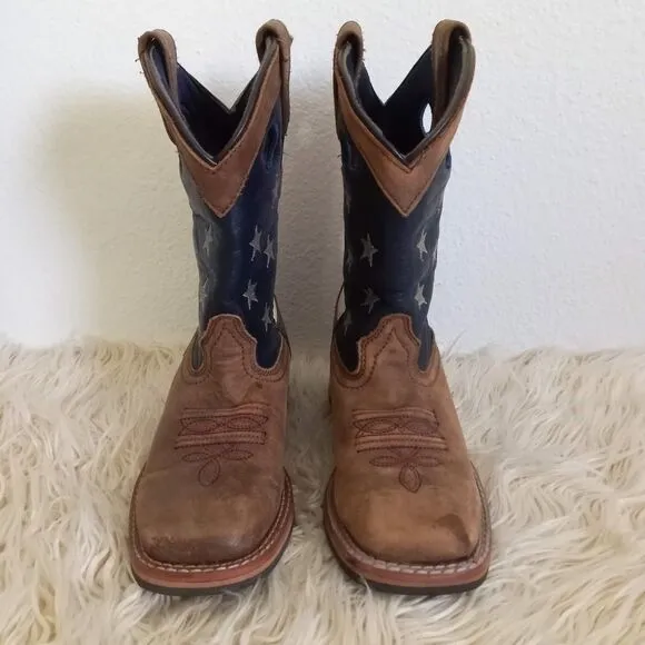 CODY JAMES Leather Western USA Flag Boots Red White Blue Square Toe Child SZ 1 D