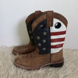 CODY JAMES Leather Western USA Flag Boots Red White Blue Square Toe Child SZ 1 D