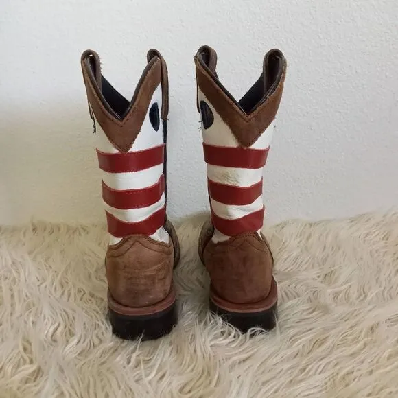 CODY JAMES Leather Western USA Flag Boots Red White Blue Square Toe Child SZ 1 D
