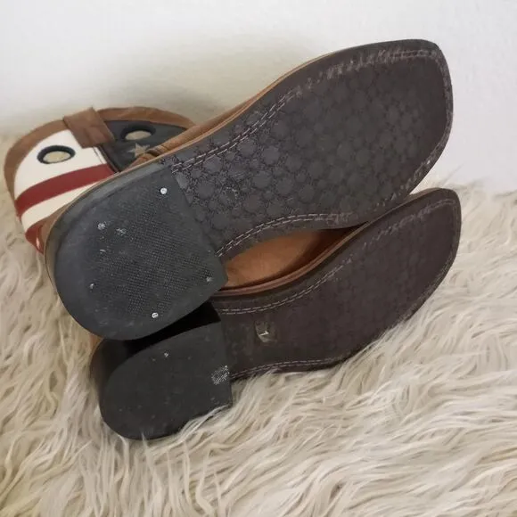 CODY JAMES Leather Western USA Flag Boots Red White Blue Square Toe Child SZ 1 D