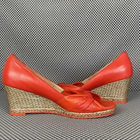 Cole Haan Ava Wedge Sandals Womens Size 8B Orange Espadrille Open Toe