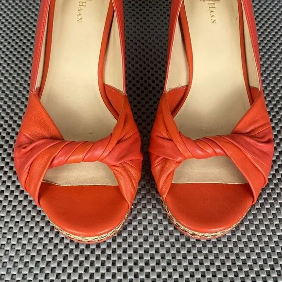 Cole Haan Ava Wedge Sandals Womens Size 8B Orange Espadrille Open Toe