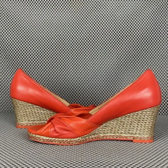 Cole Haan Ava Wedge Sandals Womens Size 8B Orange Espadrille Open Toe
