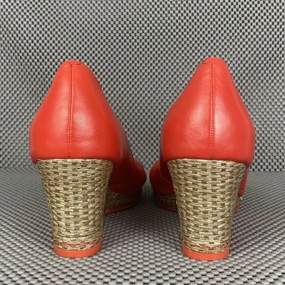 Cole Haan Ava Wedge Sandals Womens Size 8B Orange Espadrille Open Toe