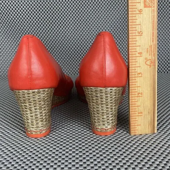 Cole Haan Ava Wedge Sandals Womens Size 8B Orange Espadrille Open Toe