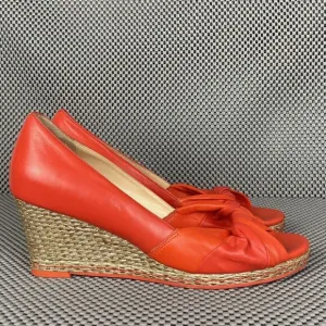 Cole Haan Ava Wedge Sandals Womens Size 8B Orange Espadrille Open Toe