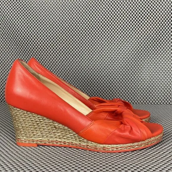 Cole Haan Ava Wedge Sandals Womens Size 8B Orange Espadrille Open Toe