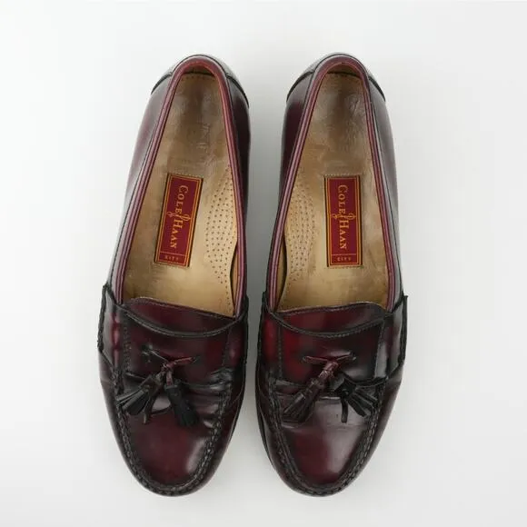 Cole Haan City Dress Shoes Mens 10.5 D Burgundy Pinch Tassel Loafers 3507