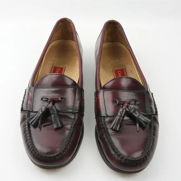 Cole Haan City Dress Shoes Mens 10.5 D Burgundy Pinch Tassel Loafers 3507