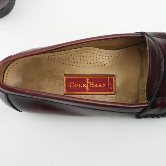 Cole Haan City Dress Shoes Mens 10.5 D Burgundy Pinch Tassel Loafers 3507