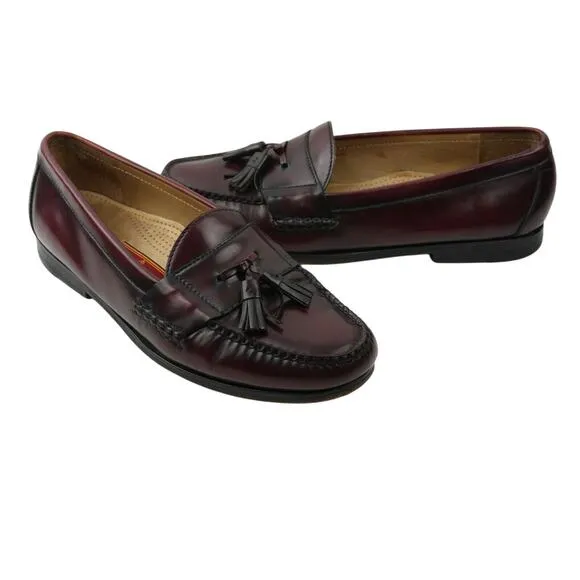 Cole Haan City Dress Shoes Mens 10.5 D Burgundy Pinch Tassel Loafers 3507