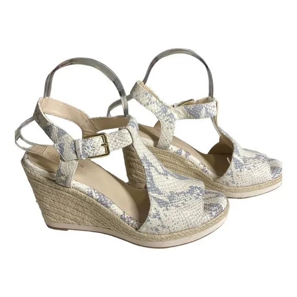 Cole Haan Cloudfeel Snake-Embossed Espadrille Wedge Sandals In Chalk Snake Print