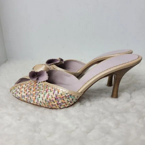 Cole Haan Dinah Womens Slide Mule Size 9 B Butter Fabric Peep Toe Women's Shoes