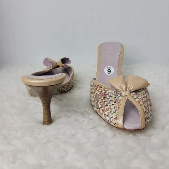 Cole Haan Dinah Womens Slide Mule Size 9 B Butter Fabric Peep Toe Women's Shoes