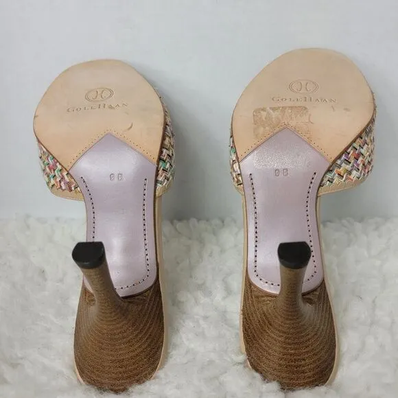 Cole Haan Dinah Womens Slide Mule Size 9 B Butter Fabric Peep Toe Women's Shoes