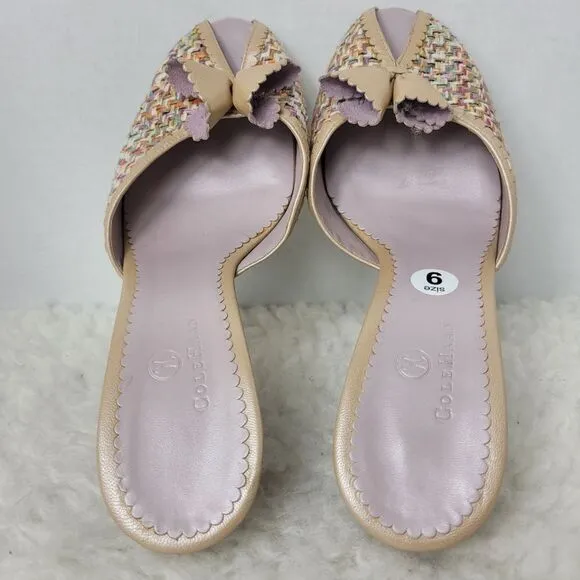 Cole Haan Dinah Womens Slide Mule Size 9 B Butter Fabric Peep Toe Women's Shoes