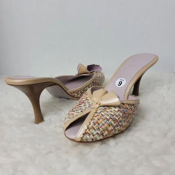 Cole Haan Dinah Womens Slide Mule Size 9 B Butter Fabric Peep Toe Women's Shoes