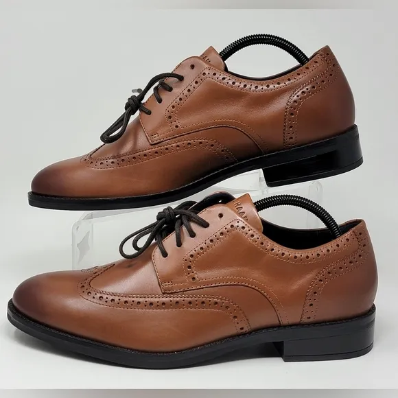 Cole Haan Grand   British Tan Dress Wingtip Oxford Shoes Mens Sz 10M C37330 New