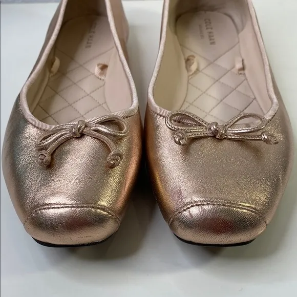 Cole Haan Grand OS Rose Gold Downtown Toe Cap Ballet Flats with Bow Size 9