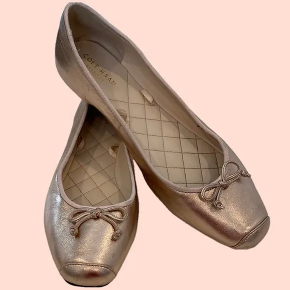 Cole Haan Grand OS Rose Gold Downtown Toe Cap Ballet Flats with Bow Size 9