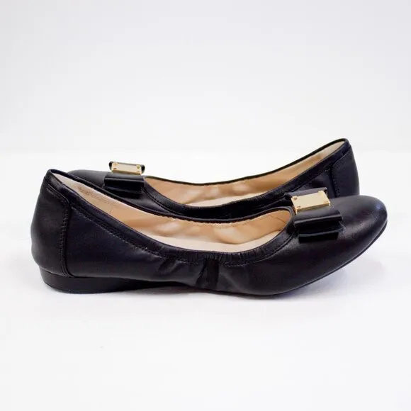 Cole Haan Grand OS Tali Flex Black Leather Bow Ballet Flats Womens Shoes Size 7