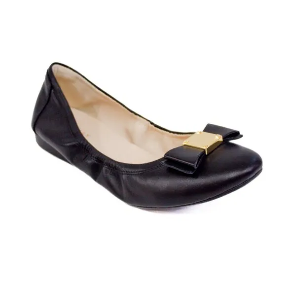 Cole Haan Grand OS Tali Flex Black Leather Bow Ballet Flats Womens Shoes Size 7