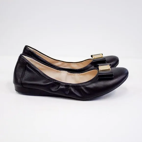 Cole Haan Grand OS Tali Flex Black Leather Bow Ballet Flats Womens Shoes Size 7