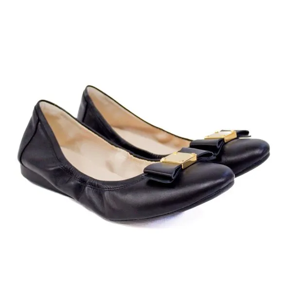 Cole Haan Grand OS Tali Flex Black Leather Bow Ballet Flats Womens Shoes Size 7