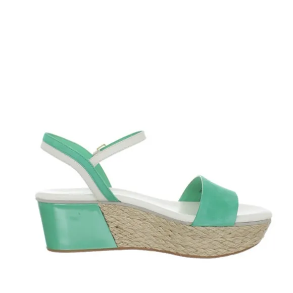 Cole Haan Green and White Arden Wedge Sandals Size 7