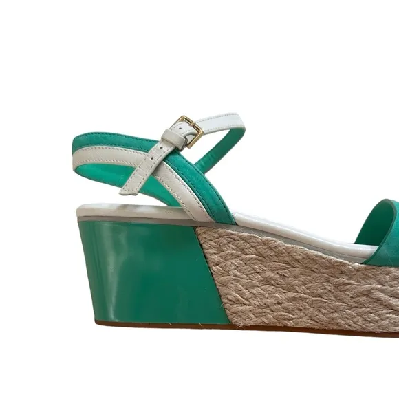 Cole Haan Green and White Arden Wedge Sandals Size 7