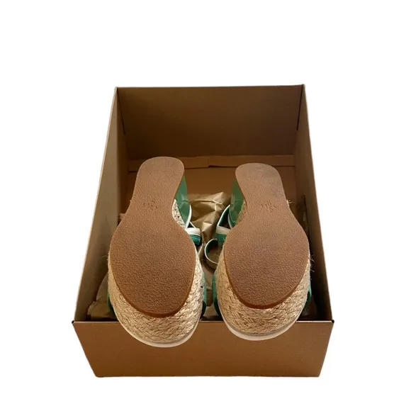 Cole Haan Green and White Arden Wedge Sandals Size 7