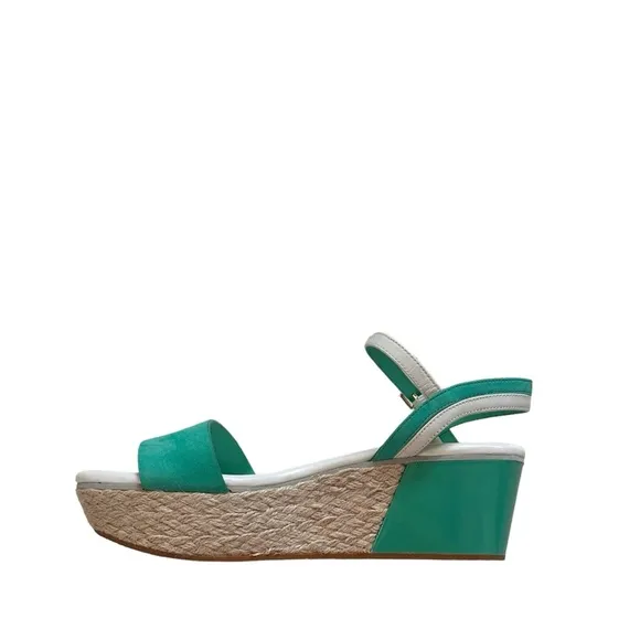 Cole Haan Green and White Arden Wedge Sandals Size 7