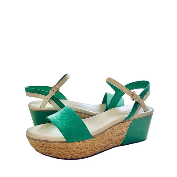 Cole Haan Green and White Arden Wedge Sandals Size 7