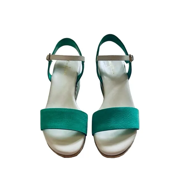 Cole Haan Green and White Arden Wedge Sandals Size 7