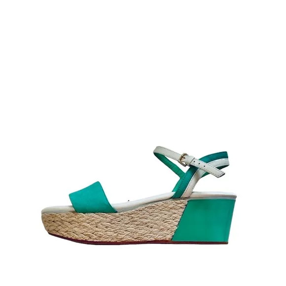 Cole Haan Green and White Arden Wedge Sandals Size 7