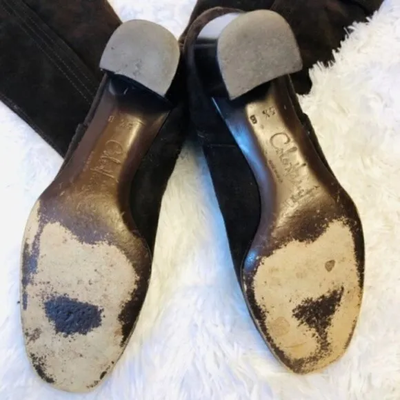 cole haan Heeled Boots 5.5 Women Oriana Suede Chocolate Brown Luxury Luxe Buckle