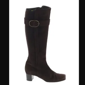 cole haan Heeled Boots 5.5 Women Oriana Suede Chocolate Brown Luxury Luxe Buckle