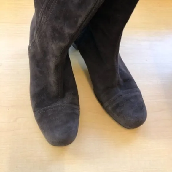 cole haan Heeled Boots 5.5 Women Oriana Suede Chocolate Brown Luxury Luxe Buckle