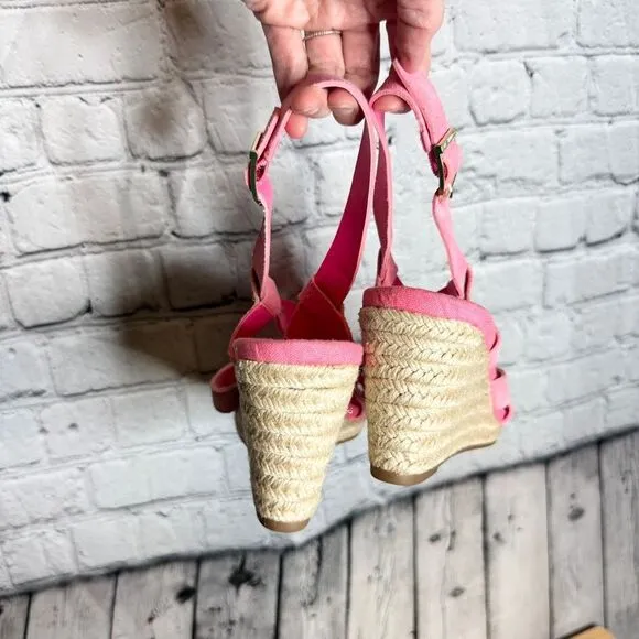 Cole Haan hot pink suede leather gladiator wedge espadrille sandals size 8.5 NEW