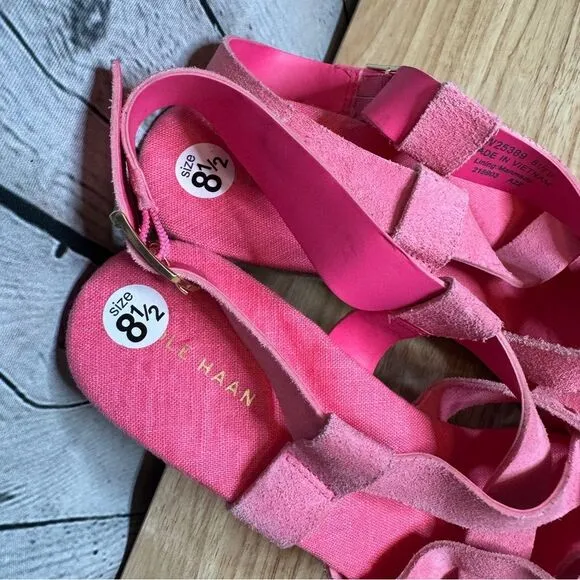 Cole Haan hot pink suede leather gladiator wedge espadrille sandals size 8.5 NEW