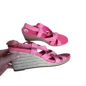 Cole Haan hot pink suede leather gladiator wedge espadrille sandals size 8.5 NEW