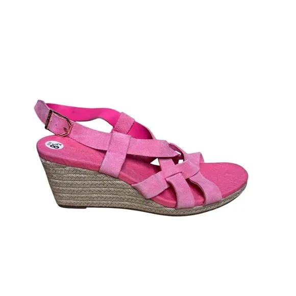 Cole Haan hot pink suede leather gladiator wedge espadrille sandals size 8.5 NEW