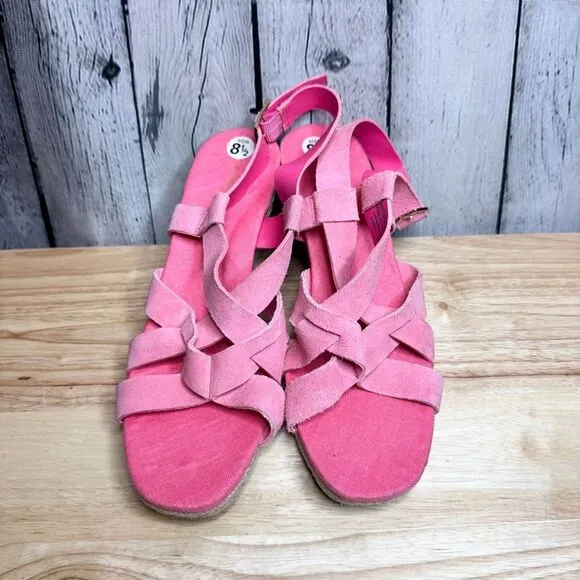 Cole Haan hot pink suede leather gladiator wedge espadrille sandals size 8.5 NEW