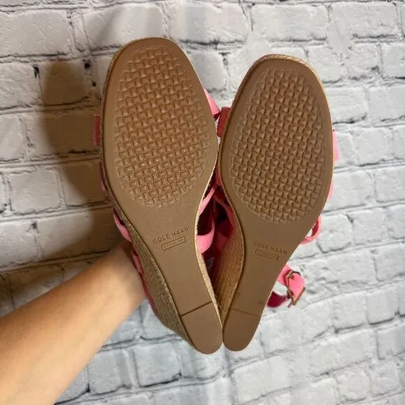 Cole Haan hot pink suede leather gladiator wedge espadrille sandals size 8.5 NEW
