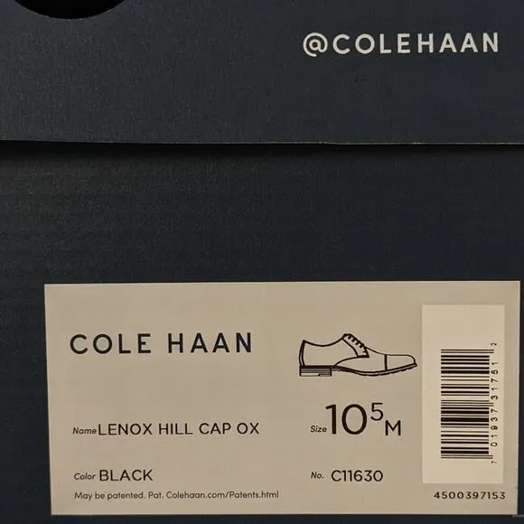 Cole Haan Lenox Hill Cap Toe Oxford, Black, Mens 10.5 M