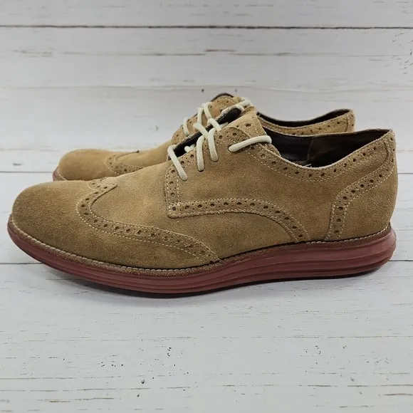 Cole Haan LunarGrand Wingtip Oxford Mens 11.5M Tan Red Suede Dress Shoes C10228